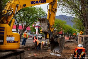 (Trent Nelson  |  The Salt Lake Tribune) Road construction along 2100 South through the heart of Sugar House in Salt Lake City on Thursday, April 24, 2025.