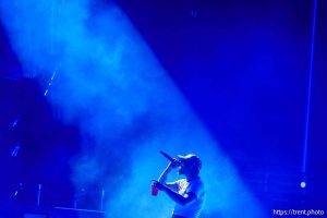 (Trent Nelson  |  The Salt Lake Tribune) Post Malone performs at Rice-Eccles Stadium in Salt Lake City on Tuesday, April 29, 2025.