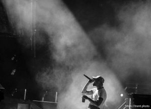 (Trent Nelson  |  The Salt Lake Tribune) Post Malone performs at Rice-Eccles Stadium in Salt Lake City on Tuesday, April 29, 2025.