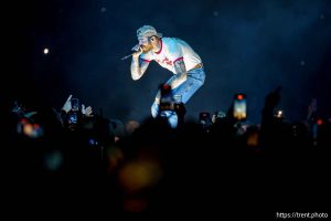 (Trent Nelson  |  The Salt Lake Tribune) Post Malone performs at Rice-Eccles Stadium in Salt Lake City on Tuesday, April 29, 2025.