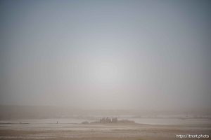 (Trent Nelson  |  The Salt Lake Tribune) Dust blows over the Great Salt Lake on Monday, May 12, 2025.