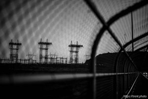 (Trent Nelson  |  The Salt Lake Tribune) Transmission towers near Glen Canyon Dam in Page, Ariz., on Monday, May 19, 2025.