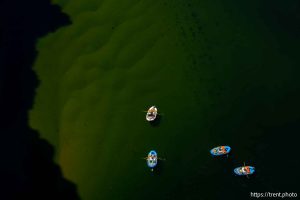 (Trent Nelson  |  The Salt Lake Tribune) Rafts on the Colorado River as seen from Navajo Bridge in Ariz. on Tuesday, May 20, 2025.