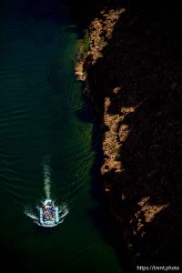 (Trent Nelson  |  The Salt Lake Tribune) Rafts on the Colorado River as seen from Navajo Bridge in Ariz. on Tuesday, May 20, 2025.