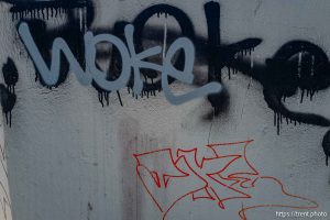 woke, graffiti in Salt Lake City on Thursday, May 29, 2025.