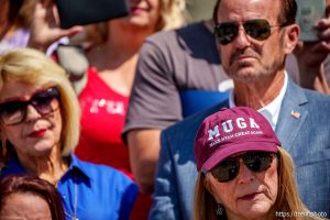 (Trent Nelson  |  The Salt Lake Tribune) Supporters watch Phil Lyman announce a lawsuit to gain access to Utah voting records at a news conference at the Utah Capitol in Salt Lake City on Friday, June 6, 2025.