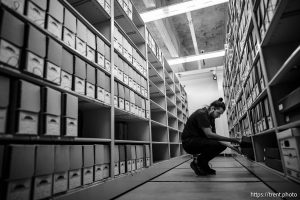 (Trent Nelson  |  The Salt Lake Tribune) Chase Anderson with Utah State University's Outdoor Recreation Archive, located at the Merrill-Cazier Library in Logan on Monday, June 9, 2025.