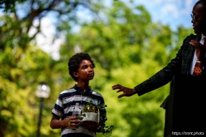 (Trent Nelson  |  The Salt Lake Tribune) Ancestral Libation Toast at a celebration of Juneteenth National Independence Day at City Hall in Salt Lake City on Tuesday, June 10, 2025.