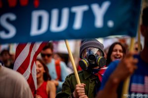 (Trent Nelson | The Salt Lake Tribune) 'No Kings' protest march in Salt Lake City, Saturday, June 14, 2025.