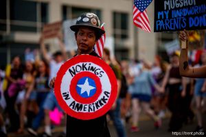 (Trent Nelson | The Salt Lake Tribune) 'No Kings' protest march in Salt Lake City, Saturday, June 14, 2025.