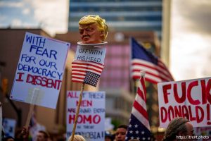 (Trent Nelson | The Salt Lake Tribune) 'No Kings' protest march in Salt Lake City, Saturday, June 14, 2025.