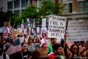 (Trent Nelson | The Salt Lake Tribune) 'No Kings' protest march in Salt Lake City, Saturday, June 14, 2025.