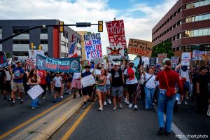 (Trent Nelson | The Salt Lake Tribune) 'No Kings' protest march in Salt Lake City, Saturday, June 14, 2025.