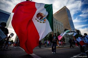 (Trent Nelson | The Salt Lake Tribune) 'No Kings' protest march in Salt Lake City, Saturday, June 14, 2025.