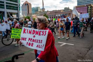 (Trent Nelson | The Salt Lake Tribune) 'No Kings' protest march in Salt Lake City, Saturday, June 14, 2025.