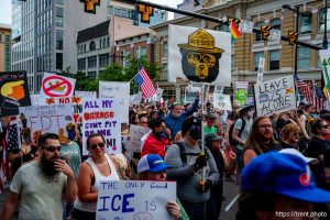 (Trent Nelson | The Salt Lake Tribune) 'No Kings' protest march in Salt Lake City, Saturday, June 14, 2025.