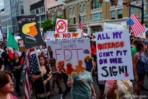 (Trent Nelson | The Salt Lake Tribune) 'No Kings' protest march in Salt Lake City, Saturday, June 14, 2025.