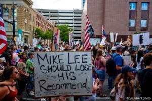 (Trent Nelson | The Salt Lake Tribune) 'No Kings' protest march in Salt Lake City, Saturday, June 14, 2025.