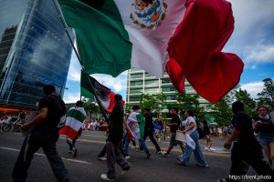 (Trent Nelson | The Salt Lake Tribune) 'No Kings' protest march in Salt Lake City, Saturday, June 14, 2025.
