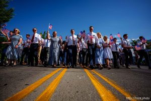 (Trent Nelson  |  The Salt Lake Tribune) Latter-day Saint missionaries from the Utah Provo Mission in the Grand Parade for AmericaÕs Freedom Festival in Provo on Friday, July 4, 2025.
