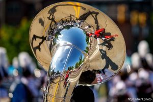 (Trent Nelson  |  The Salt Lake Tribune) The American Fork High School Marching Band at the Grand Parade for AmericaÕs Freedom Festival in Provo on Friday, July 4, 2025.
