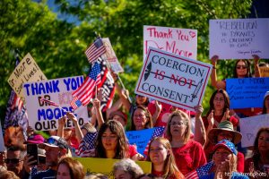 (Trent Nelson  |  The Salt Lake Tribune) People gather in support of Dr. Michael Kirk Moore Jr. in front of the Orrin G. Hatch U.S. Courthouse in Salt Lake City on Friday, July 11, 2025.