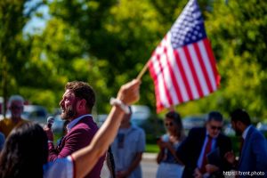 (Trent Nelson  |  The Salt Lake Tribune) Jason Preston speaks as people gather in support of Dr. Michael Kirk Moore Jr. in front of the Orrin G. Hatch U.S. Courthouse in Salt Lake City on Friday, July 11, 2025.