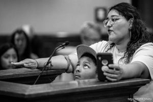 (Trent Nelson  |  The Salt Lake Tribune) Susan Cissoko and her son Sylvain as the Utah County Commission hears public comment on a proposed agreement with ICE, in Provo on Wednesday, July 16, 2025.