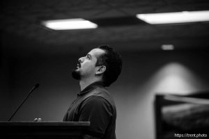 (Trent Nelson  |  The Salt Lake Tribune) Gustavo Carrillo speaks as the Utah County Commission hears public comment on a proposed agreement with ICE, in Provo on Wednesday, July 16, 2025.
