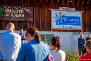 (Trent Nelson  |  The Salt Lake Tribune) Wayne Niederhauser, at left, prays at Snowland ski area in Fairview Canyon on Tuesday, Aug. 12, 2025.
