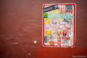 stickers in Salt Lake City on Monday, Aug. 25, 2025.