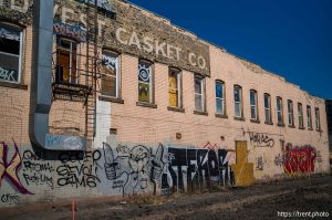 casket company, graffiti, Salt Lake City, on Thursday, Aug. 7, 2025.