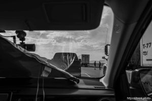 waiting as I-80 shut down after tanker fire near Grantsville on Friday, Aug. 29, 2025.