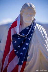 (Trent Nelson  |  The Salt Lake Tribune) A memorial to Charlie Kirk across from the Utah County jail in Spanish Fork on Monday, Sept. 29, 2025.
