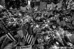 (Trent Nelson  |  The Salt Lake Tribune) Memorials to Charlie Kirk at Utah Valley University in Orem on Monday, Sept. 29, 2025.