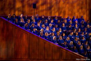 (Trent Nelson  |  The Salt Lake Tribune) Choir members during a session of General Conference of The Church of Jesus Christ of Latter-day Saints at the Conference Center in Salt Lake City, Sunday, Oct. 5, 2025.
