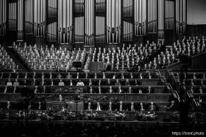 (Trent Nelson  |  The Salt Lake Tribune) Leadership during a session of General Conference of The Church of Jesus Christ of Latter-day Saints at the Conference Center in Salt Lake City, Sunday, Oct. 5, 2025.