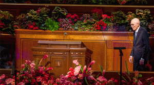 (Trent Nelson | The Salt Lake Tribune) Dallin H. Oaks, president of the Quorum of the Twelve Apostles, speaks during a session of General Conference of The Church of Jesus Christ of Latter-day Saints at the Conference Center in Salt Lake City, Sunday, Oct. 5, 2025.
