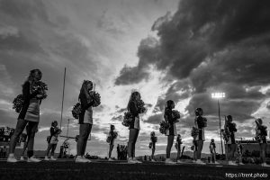 (Trent Nelson  |  The Salt Lake Tribune) Lone Peak cheerleaders as hosts Lehi, high school football in Highland on Thursday, Oct. 9, 2025.