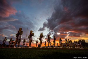 (Trent Nelson  |  The Salt Lake Tribune) Lone Peak cheerleaders as hosts Lehi, high school football in Highland on Thursday, Oct. 9, 2025.