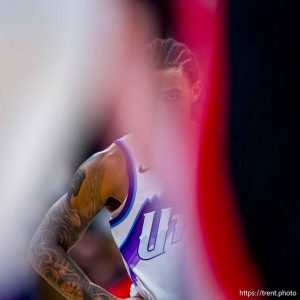 (Trent Nelson  |  The Salt Lake Tribune) Utah Jazz guard Keyonte George (3) as the Utah Jazz host the Portland Trail Blazers, NBA basketball in Salt Lake City on Thursday, Oct. 16, 2025.