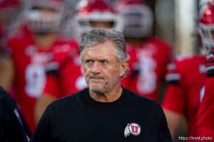 (Trent Nelson  |  The Salt Lake Tribune) Utah Utes head coach Kyle Whittingham as BYU hosts Utah, NCAA football at LaVell Edwards Stadium in Provo on Saturday, Oct. 18, 2025.