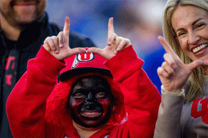 (Trent Nelson  |  The Salt Lake Tribune) Fans as BYU hosts Utah, NCAA football at LaVell Edwards Stadium in Provo on Saturday, Oct. 18, 2025.