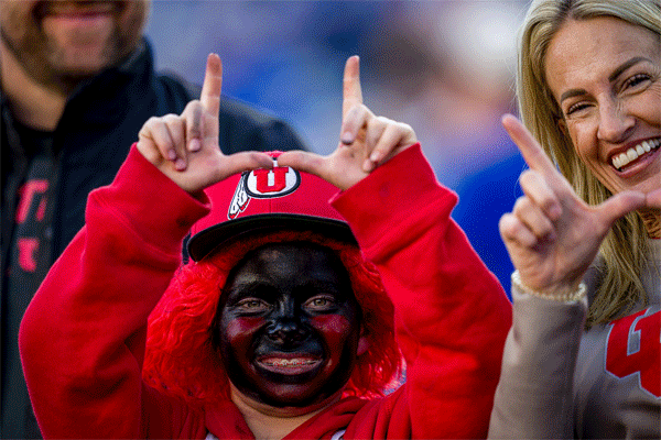 (Trent Nelson  |  The Salt Lake Tribune) Fans as BYU hosts Utah, NCAA football at LaVell Edwards Stadium in Provo on Saturday, Oct. 18, 2025.