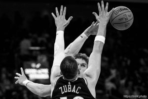(Trent Nelson  |  The Salt Lake Tribune) Utah Jazz forward Lauri Markkanen (23) as the Utah Jazz host the LA Clippers, NBA basketball in Salt Lake City on Wednesday, Oct. 22, 2025.