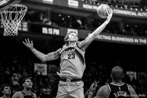 (Trent Nelson  |  The Salt Lake Tribune) Utah Jazz forward Lauri Markkanen (23) as the Utah Jazz host the LA Clippers, NBA basketball in Salt Lake City on Wednesday, Oct. 22, 2025.