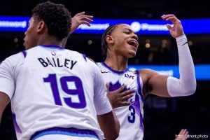 (Trent Nelson  |  The Salt Lake Tribune) Utah Jazz guard Keyonte George (3) as the Utah Jazz host the LA Clippers, NBA basketball in Salt Lake City on Wednesday, Oct. 22, 2025.
