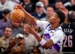 (Trent Nelson  |  The Salt Lake Tribune) Utah Jazz guard Ace Bailey (19) as the Utah Jazz host the Portland Trail Blazers, NBA basketball in Salt Lake City on Wednesday, Oct. 29, 2025.