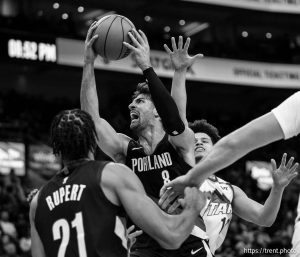 (Trent Nelson  |  The Salt Lake Tribune) Portland Trail Blazers forward Deni Avdija (8) as the Utah Jazz host the Portland Trail Blazers, NBA basketball in Salt Lake City on Wednesday, Oct. 29, 2025.