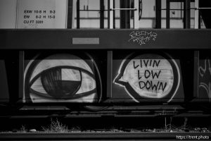 train graffiti, Livin Low Down, in Salt Lake City on Tuesday, Nov. 18, 2025.